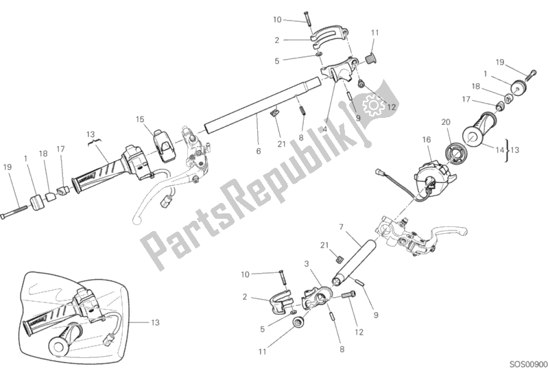 All parts for the Half-handlebars of the Ducati Superbike Panigale V4 S Thailand 1100 2019